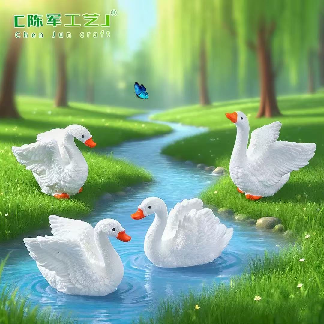 大天鹅树脂工艺品微景观摆件仿真动物大白鹅造景多肉饰品zakka礼