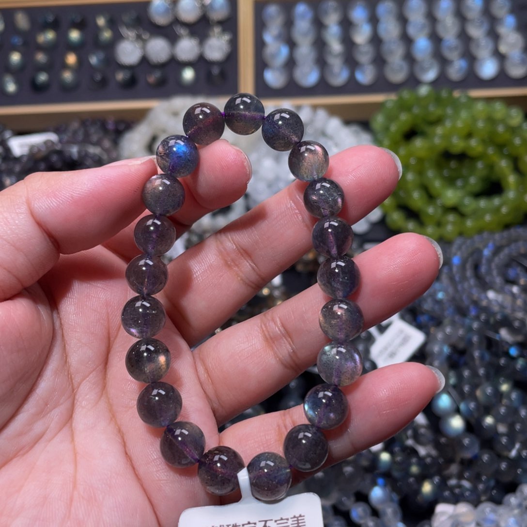 拉长石手链未镶嵌乐*牙紫光拉长石手链9mm