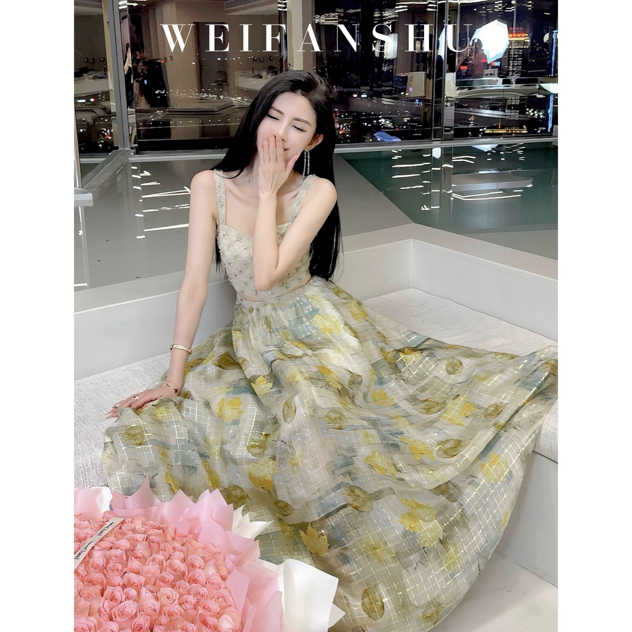 WEIFANSHU/魏凡舒【花间柔光】春夏新款重工宴会气质优雅高级连衣裙