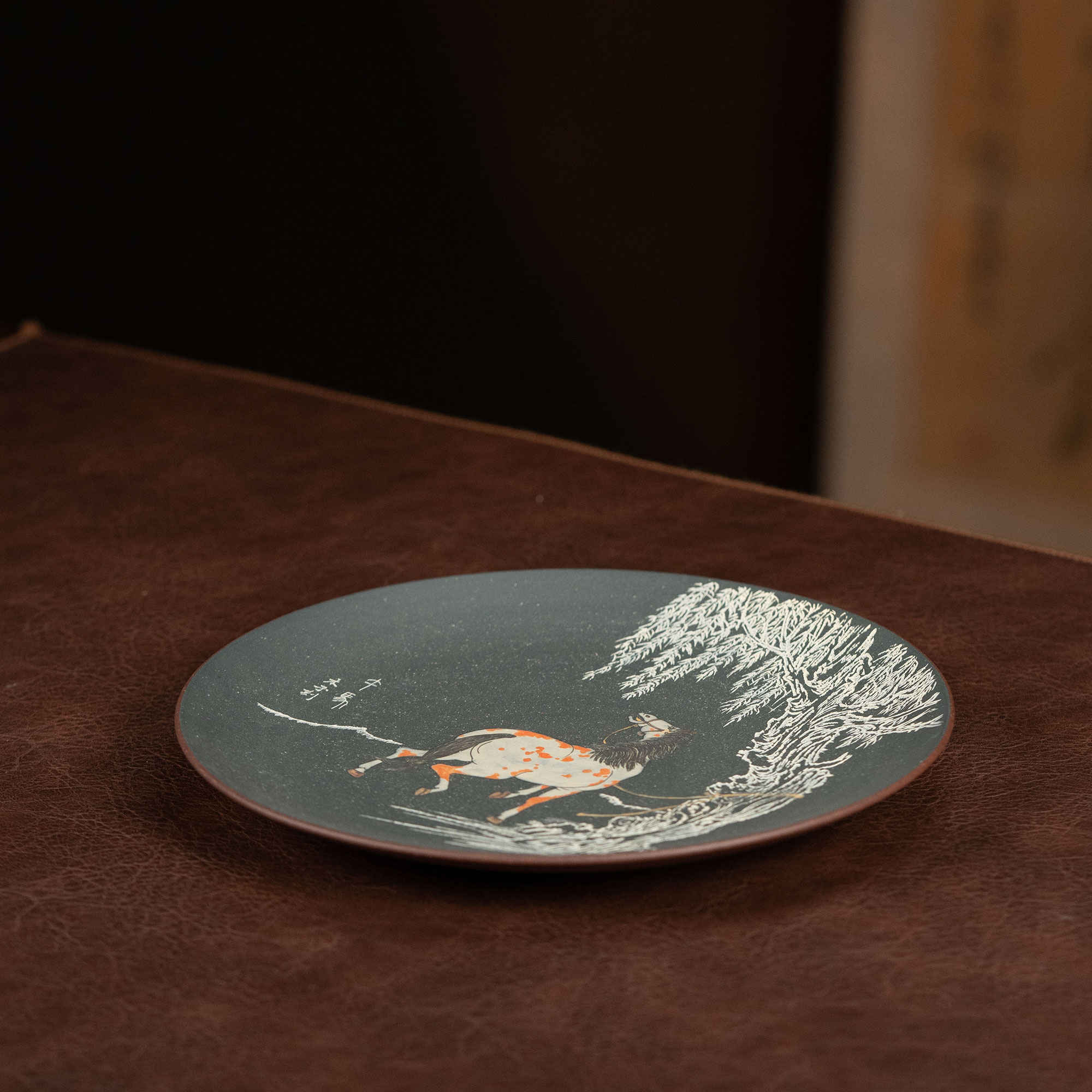 【利贞l驻柳听鞍-壶承】原矿紫泥粉墨绿泥直径22cm紫砂茶具JC