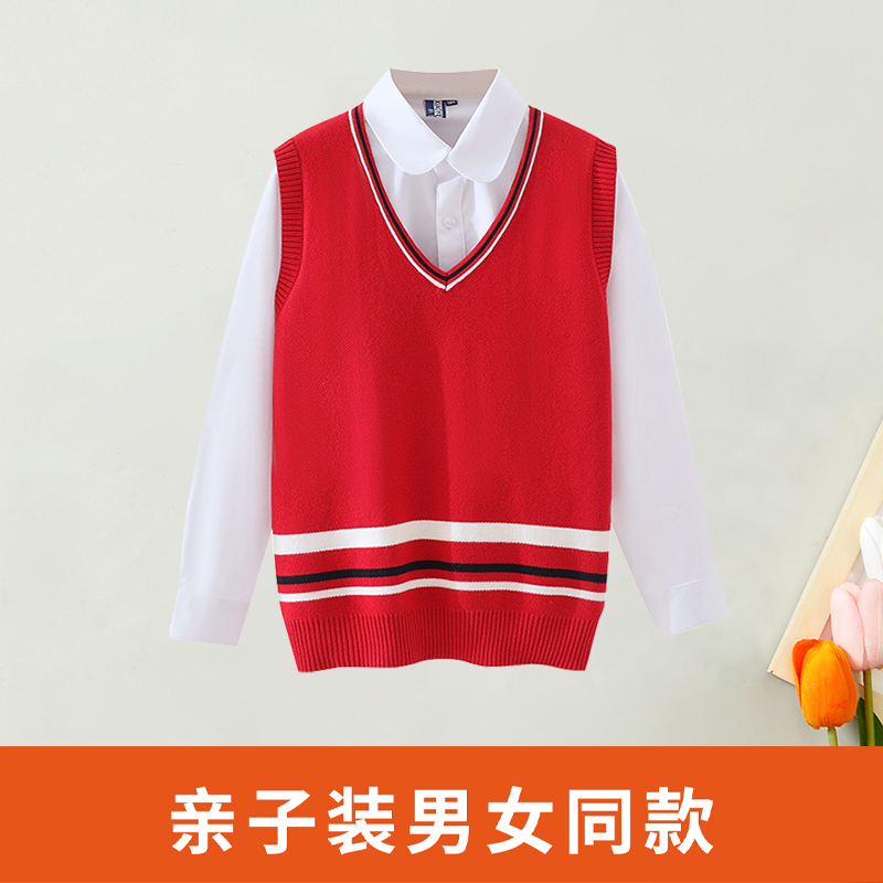 亲子装冬季全棉马甲针织衫舒适亲肤经典耐看简约款学院风基础百搭