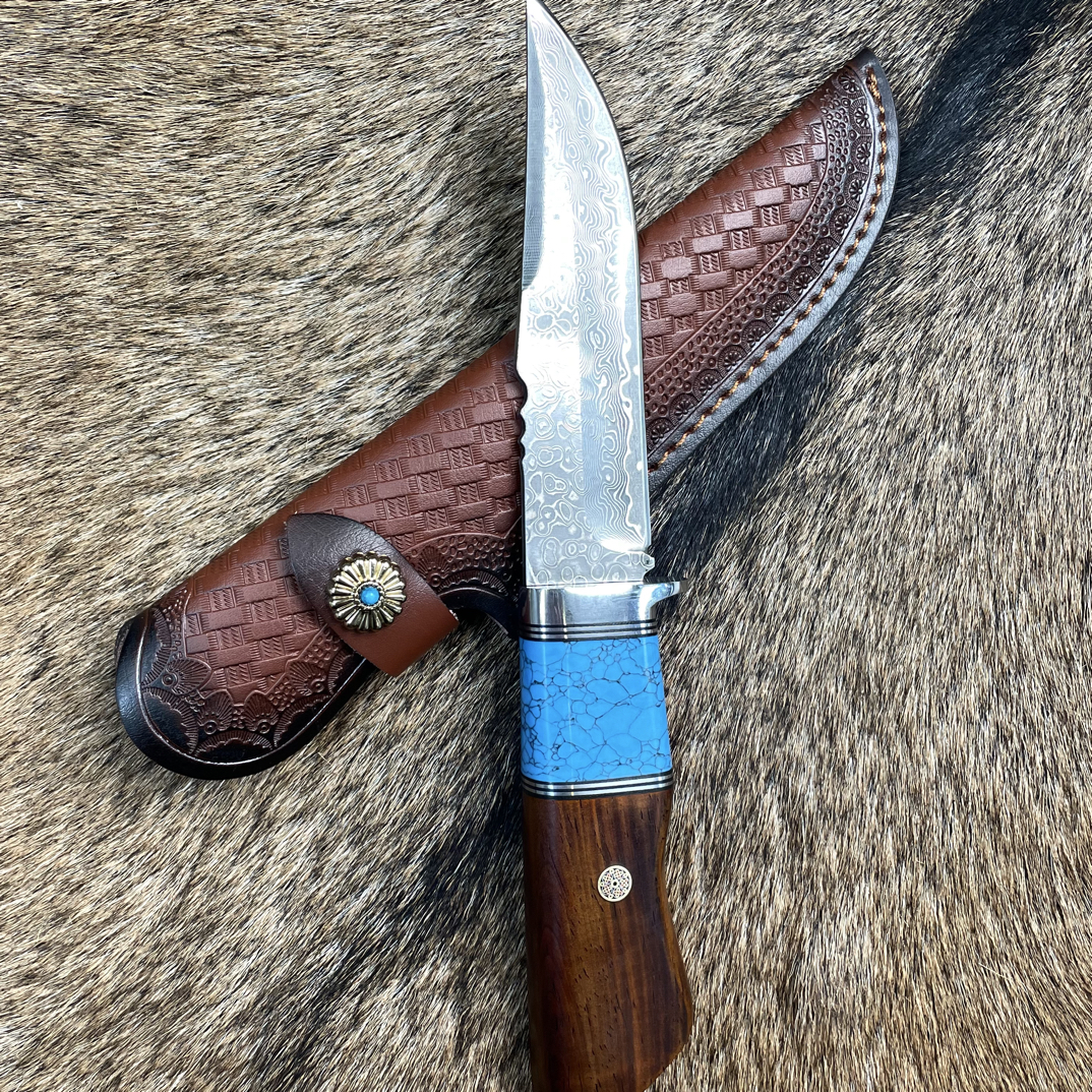 F219手工锻打大马士革夹VG10沙铁木户外登山野营垂钓野外活动锋利