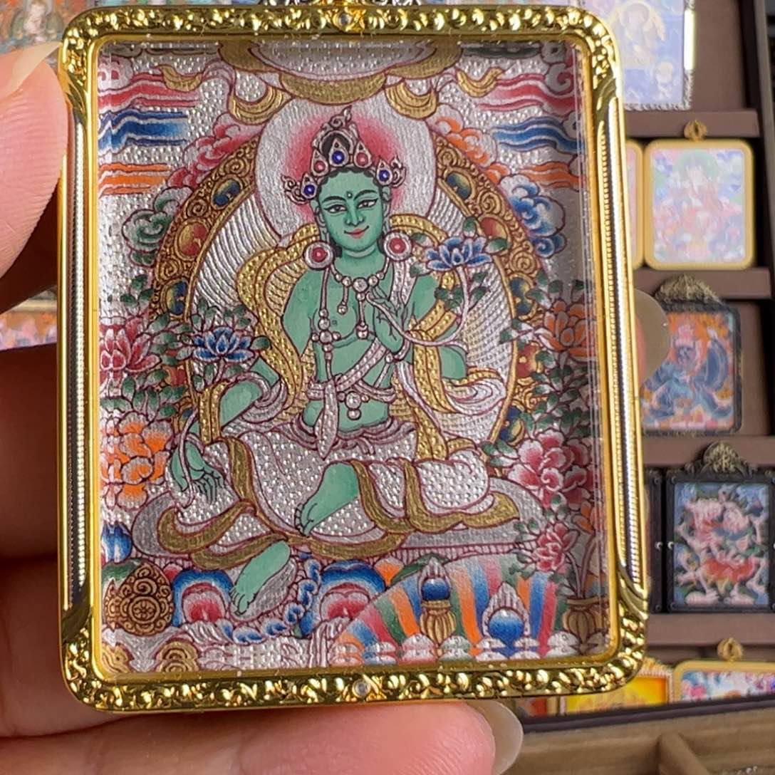 师***爷吊坠绿度母唐卡绘画作品