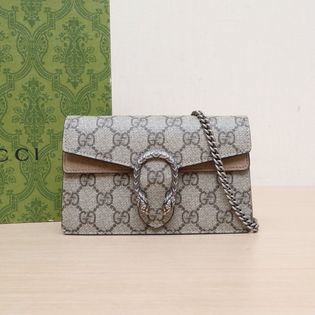 95新 GUCCI/古驰 斜挎包酒神 超Mini 16.5 老花 帆布P225172296