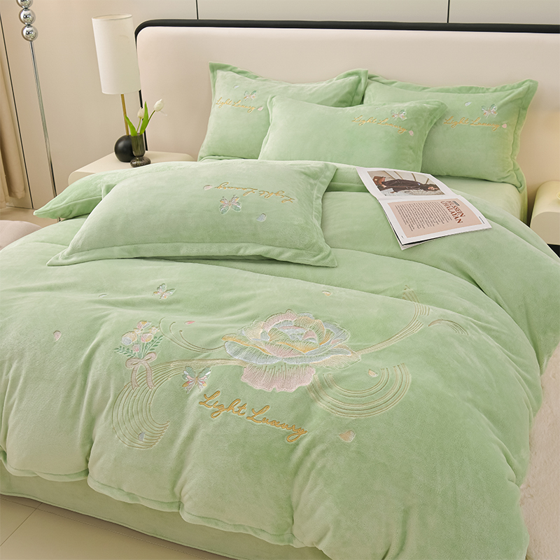 （高端轻奢）正品牛奶绒刺绣四件套加绒加厚双面绒被套冬季保暖床品