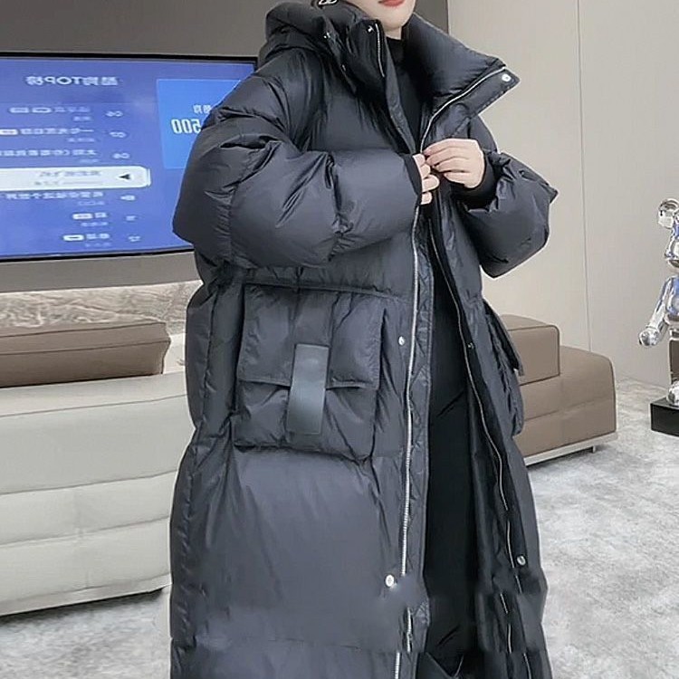 冬季新款白鸭绒加厚连帽长款过膝宽松保暖外套女