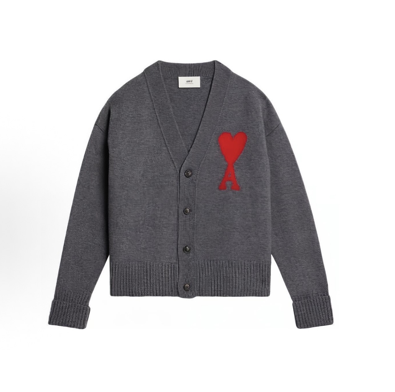 未使用 AMIPARIS Ami 25秋冬新款深灰色爱心logo羊毛开衫