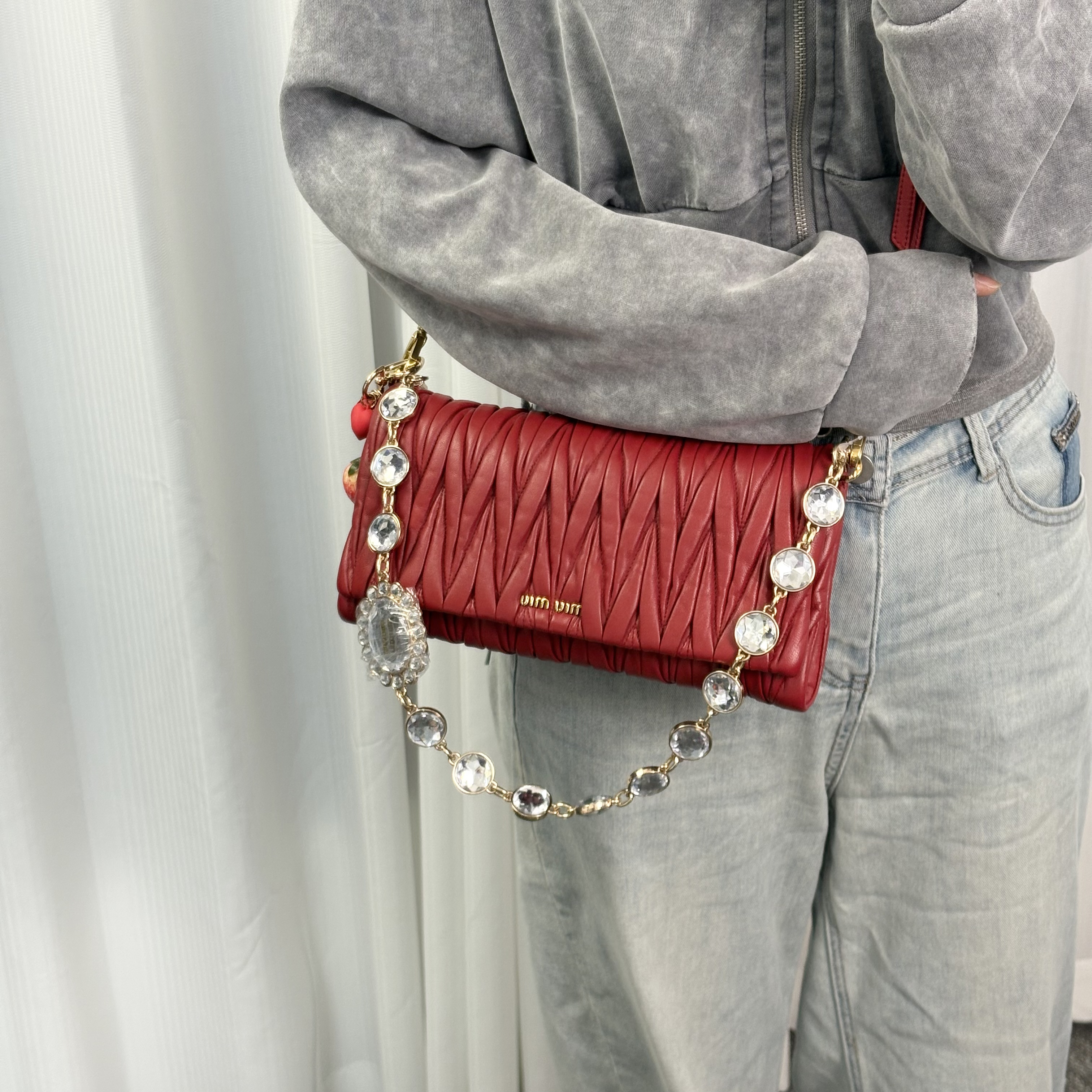 95新 MIU MIU/缪缪 翻盖褶皱单肩斜挎包sc 