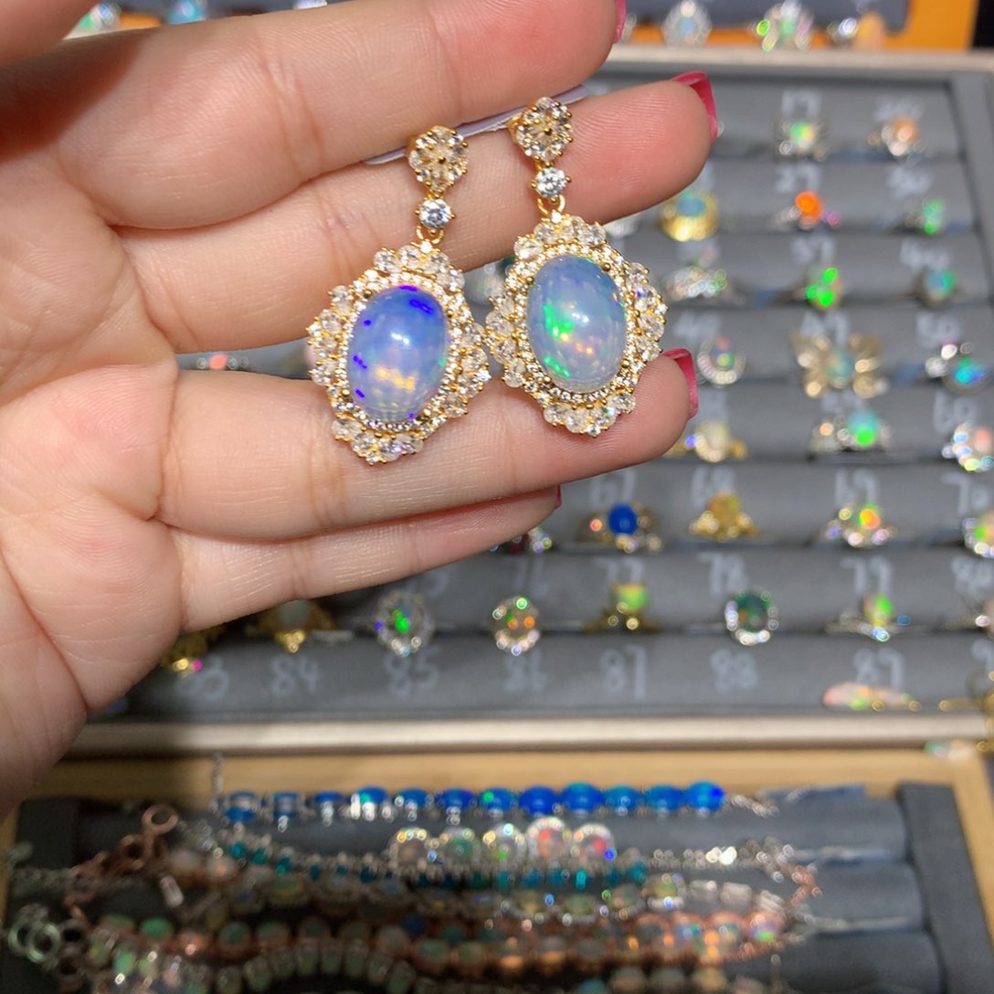 银S925镶嵌欧泊欧泊福利耳饰l