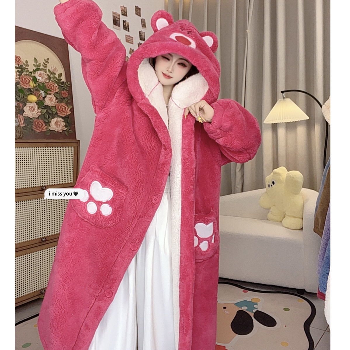 星2025新款【草莓熊长款】睡袍裹住冬日甜暖双层加厚家居服爆款