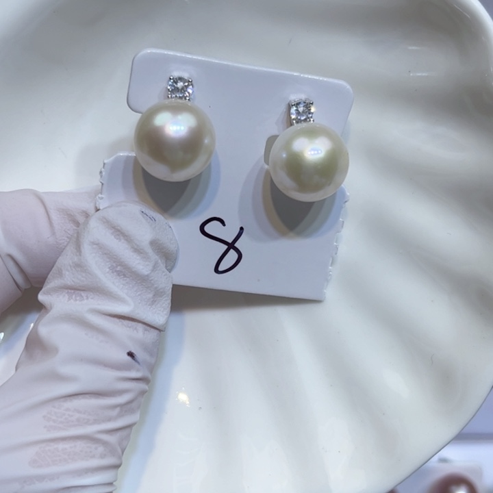 淡水珍珠耳饰银S925镶嵌
