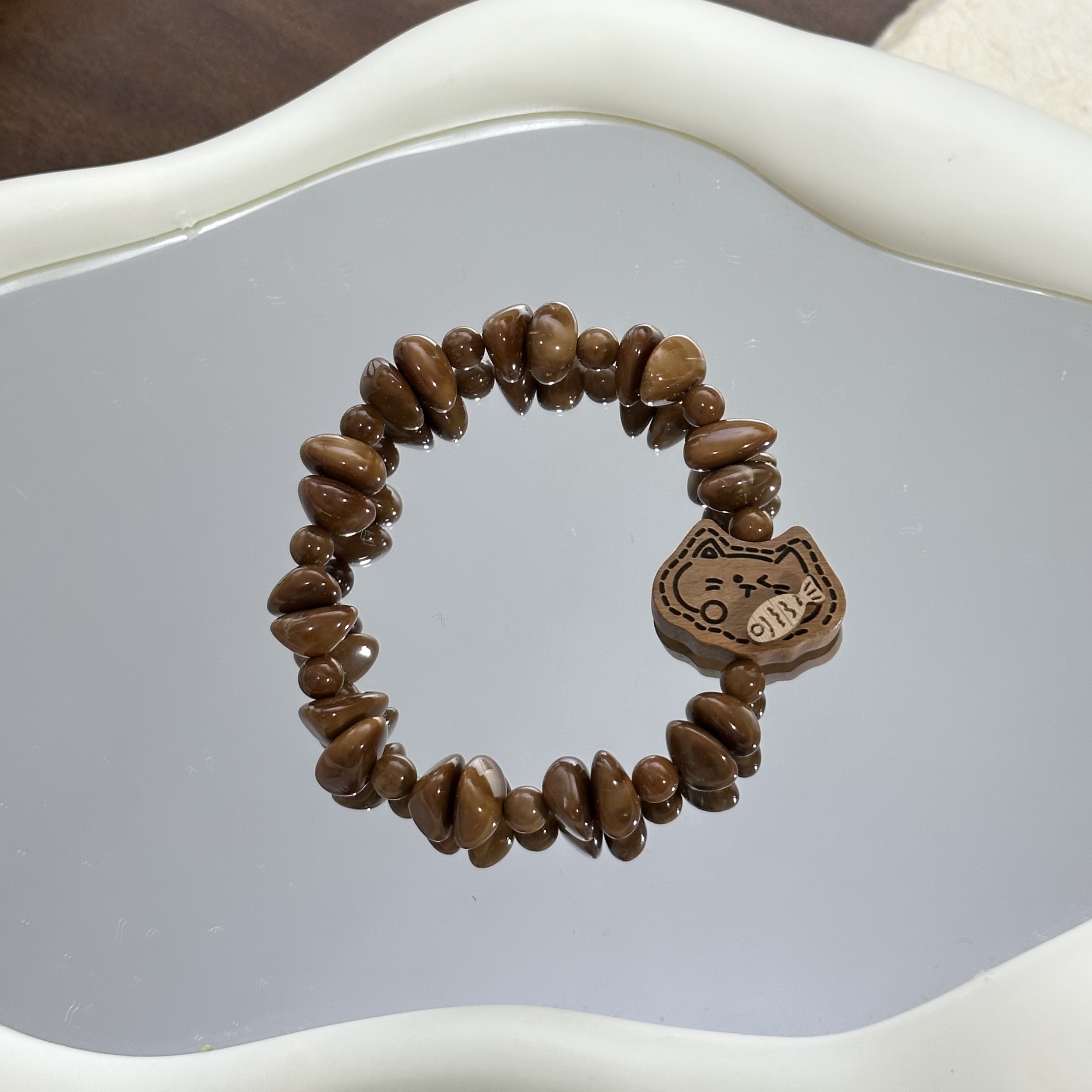 天然库克随形+小猫吃鱼转转配件手串 