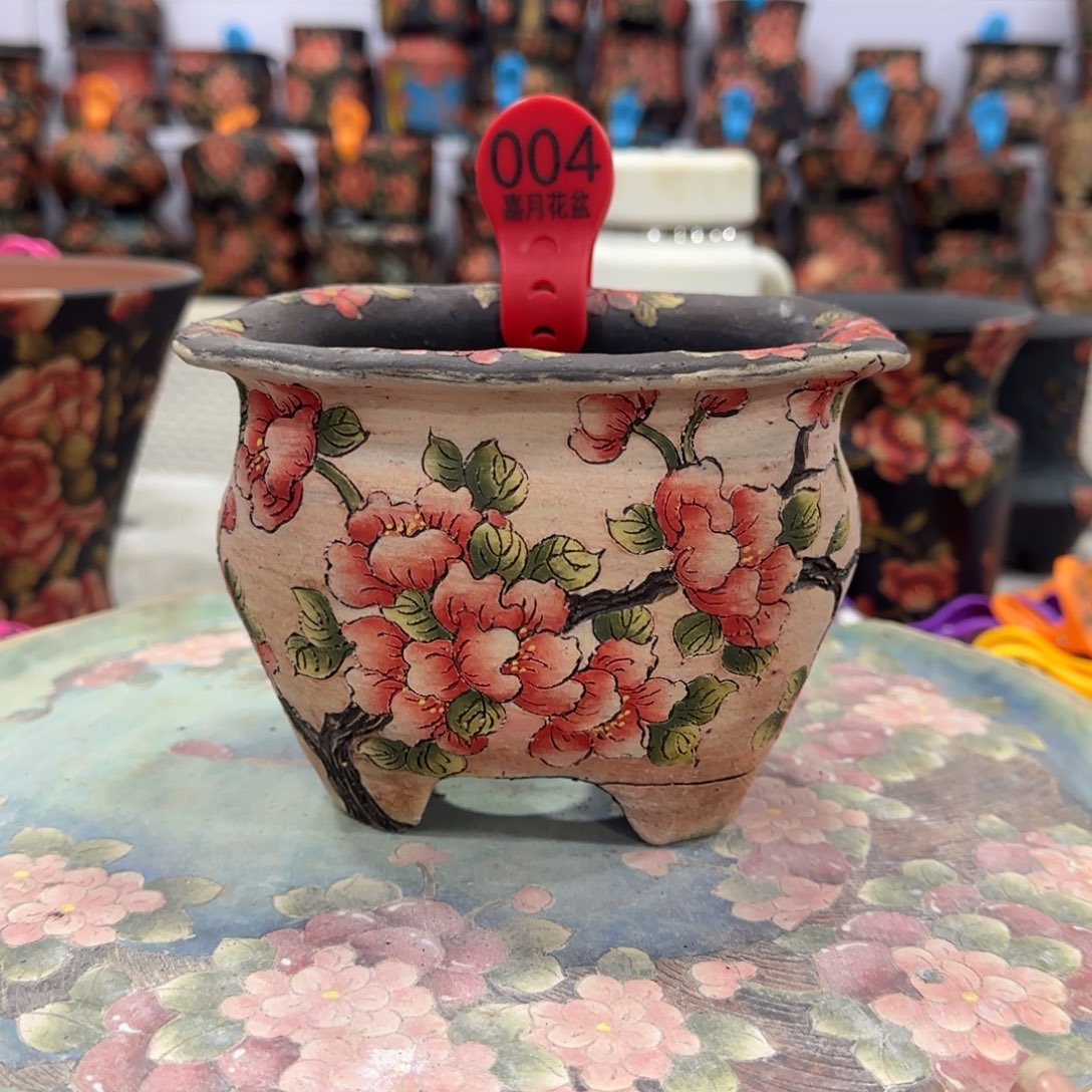 紫砂花盆精品多肉手绘花盆