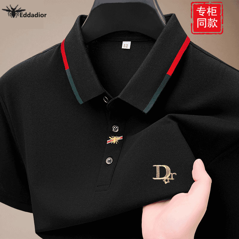 【法国高奢EddaDior】2025款金线刺绣短袖t恤男商务休闲品牌Polo衫