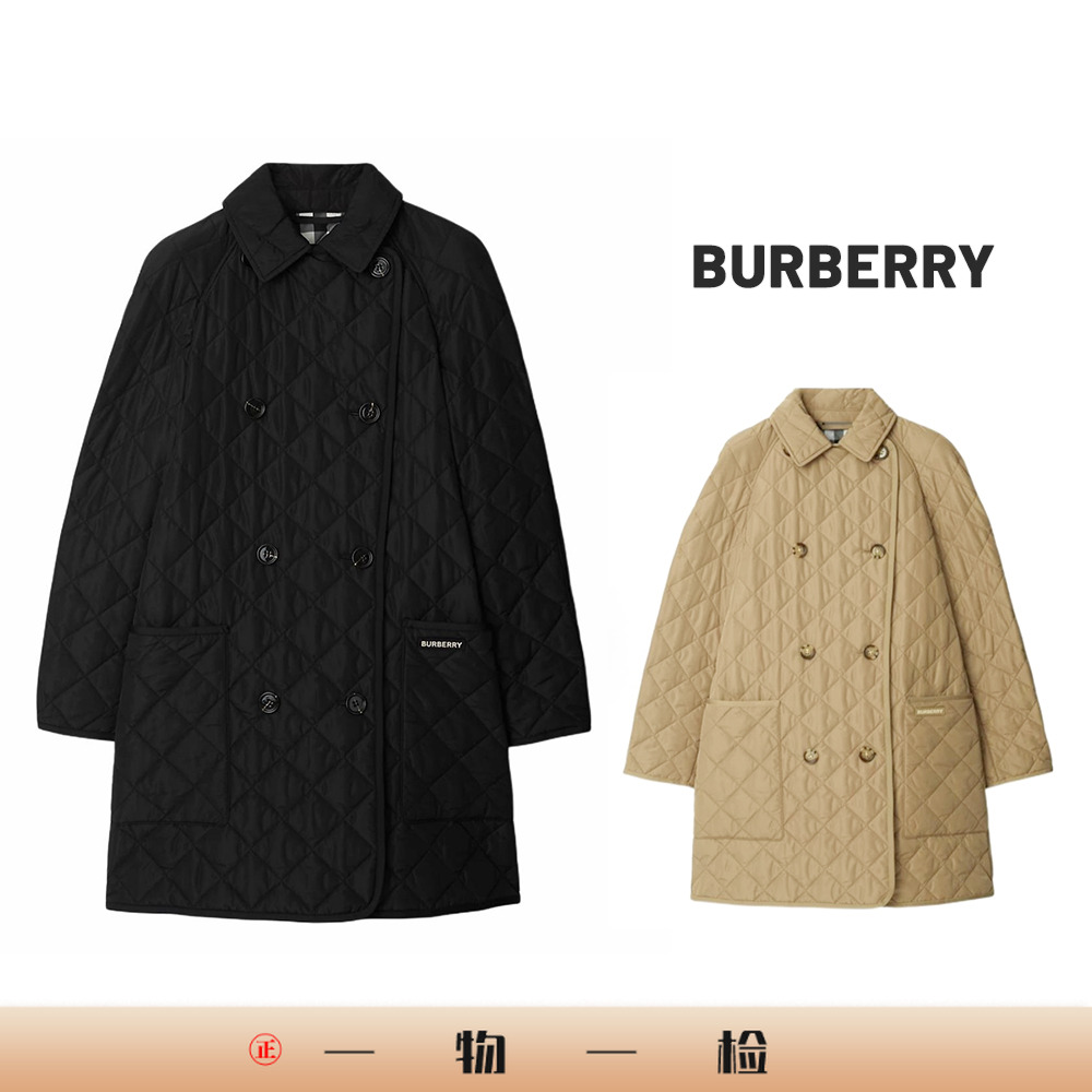 未使用 BURBERRY/博柏利 黑色绗缝翻领双排扣长袖棉服8084199 xh