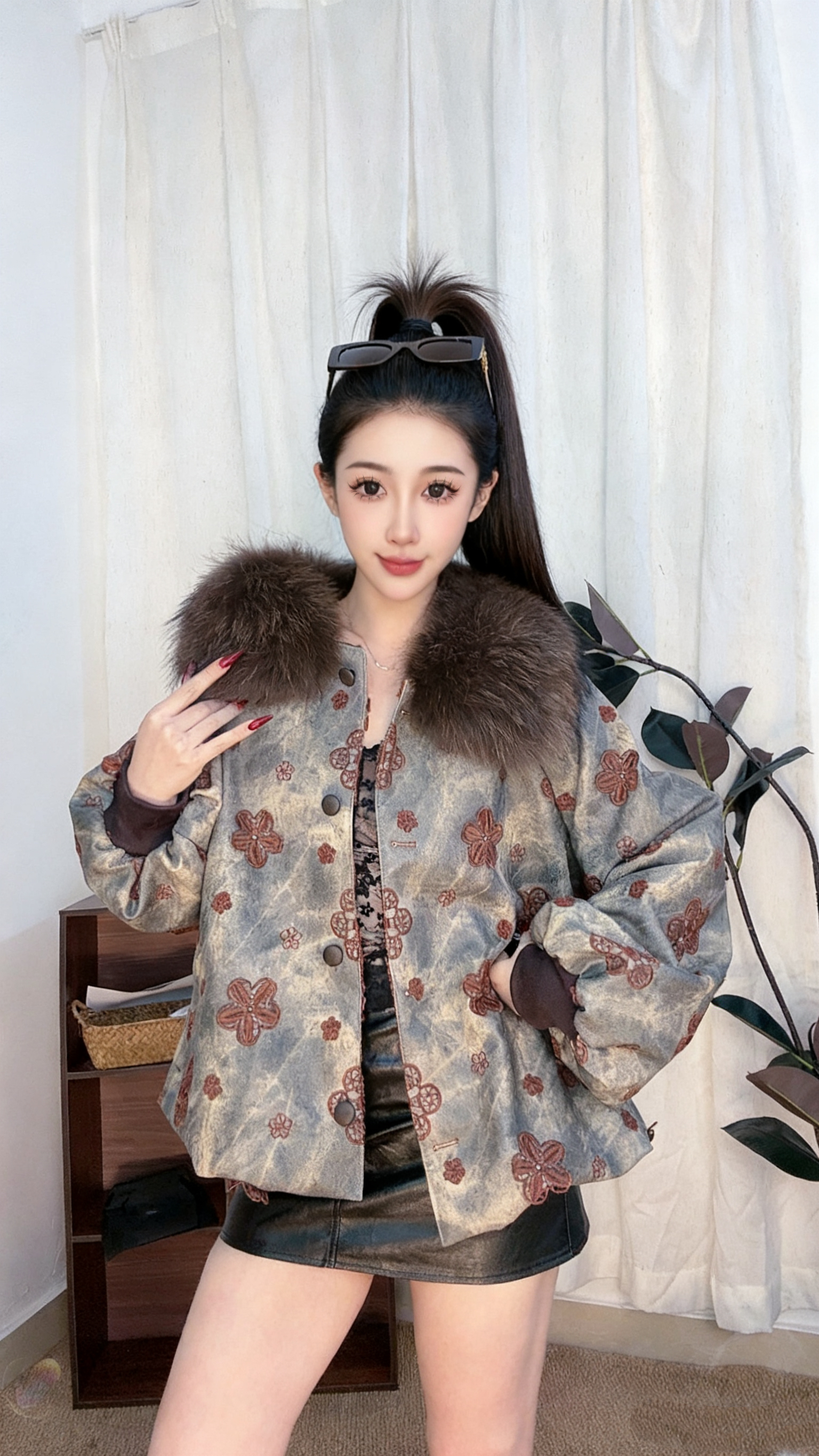 25227保暖厚款常规款宽松型毛领短外套休闲女装