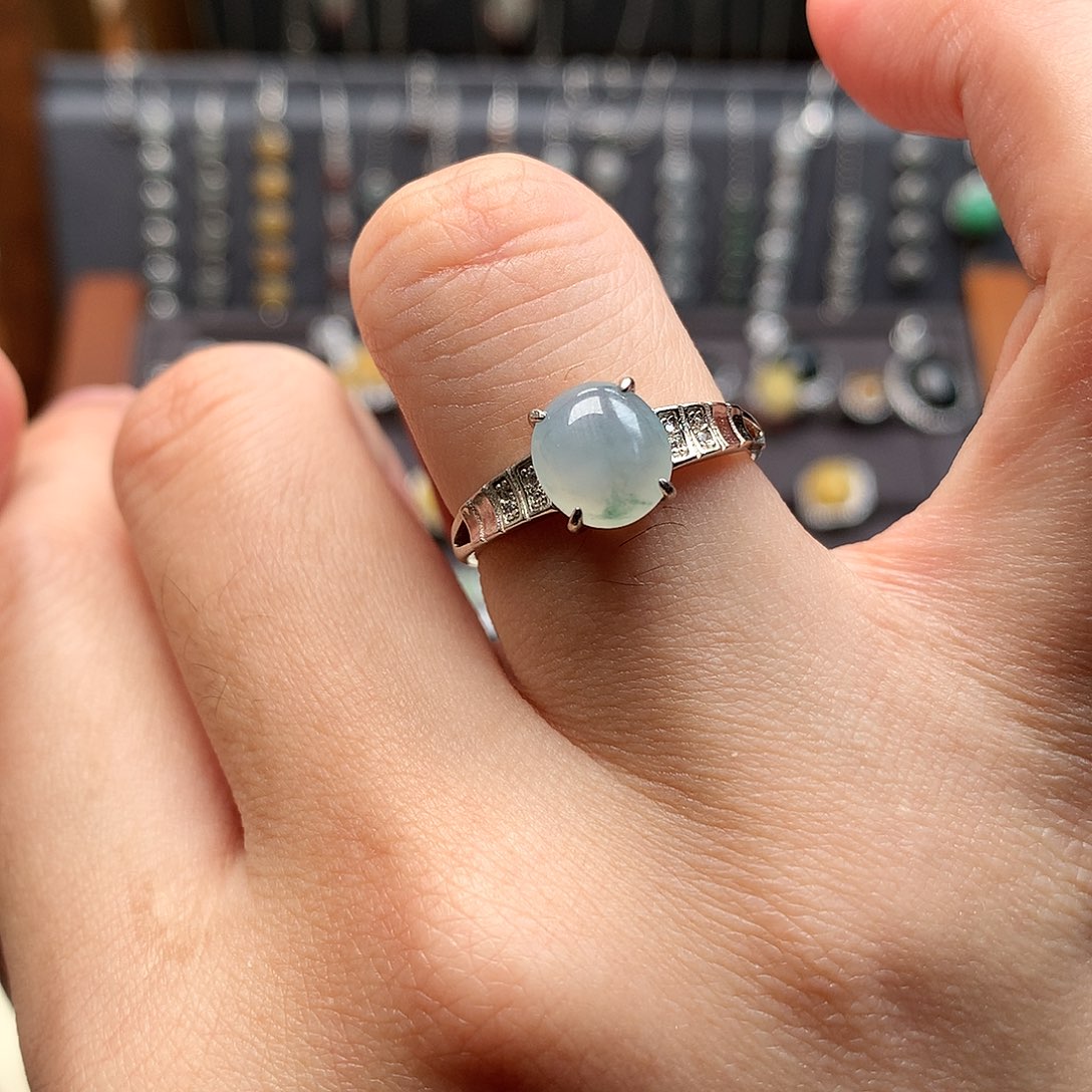 翡翠戒指银S925镶嵌0211