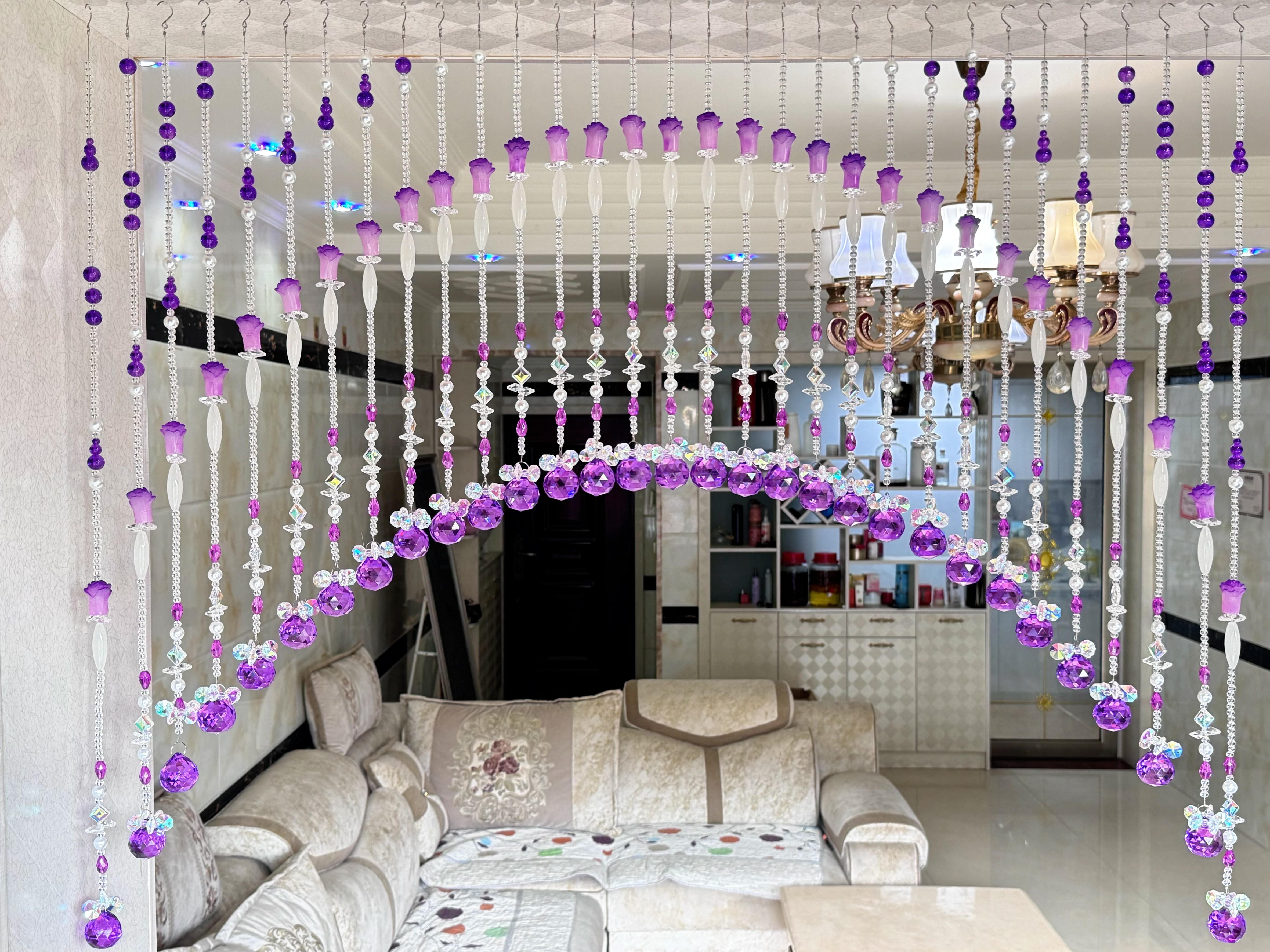 18号水晶珠帘S10免打孔用于客厅玄关卫生间卧室装饰隔断门帘