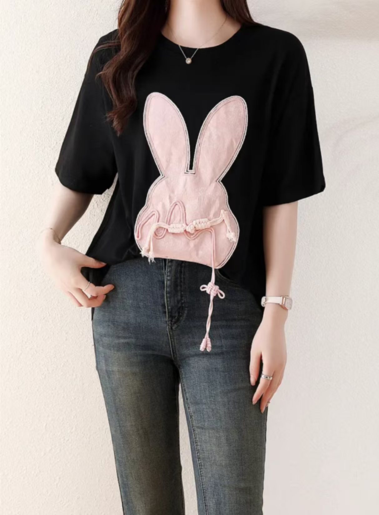 26N9014卡通刺绣短袖T恤女夏季打底衫显瘦洋气中长款遮屁股上衣