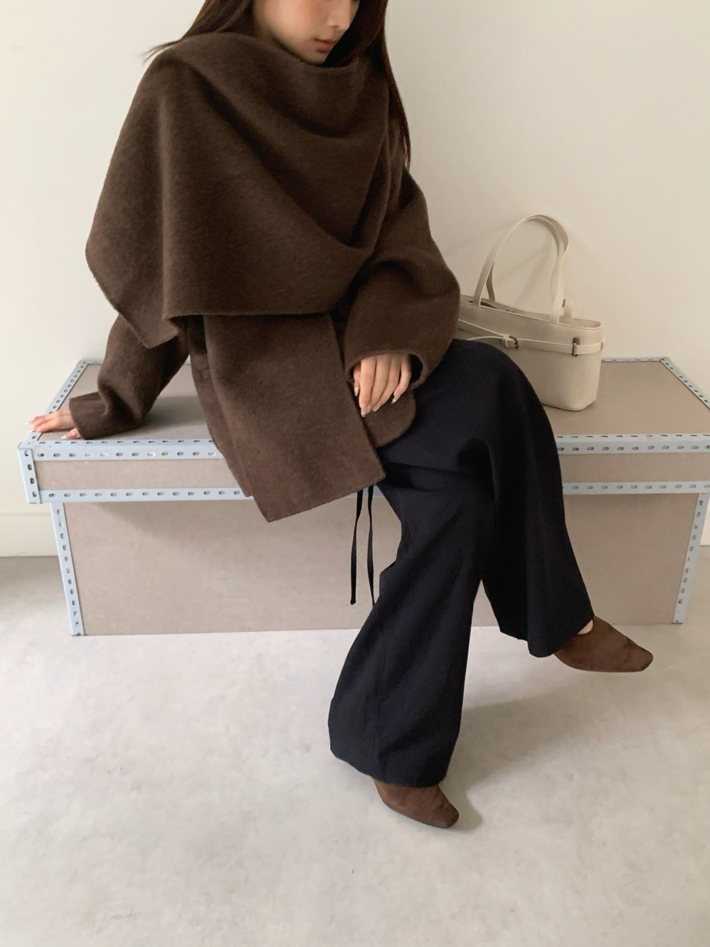 牦牛绒 围巾披肩双面羊毛大衣女短款25新款宽松高级毛呢外套