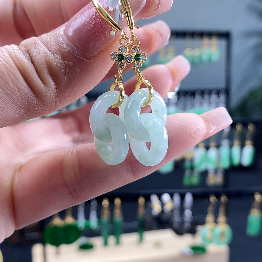 翡翠耳饰银S925镶嵌翡翠