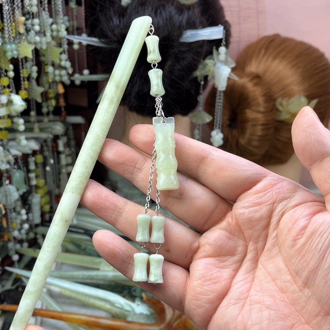 蛇纹石玉发饰未镶嵌长度19厘米左右