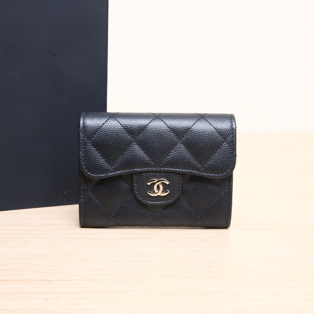 99新 Chanel/香奈儿 黑黑精选19P 经典翻盖 零钱包卡包 31开 