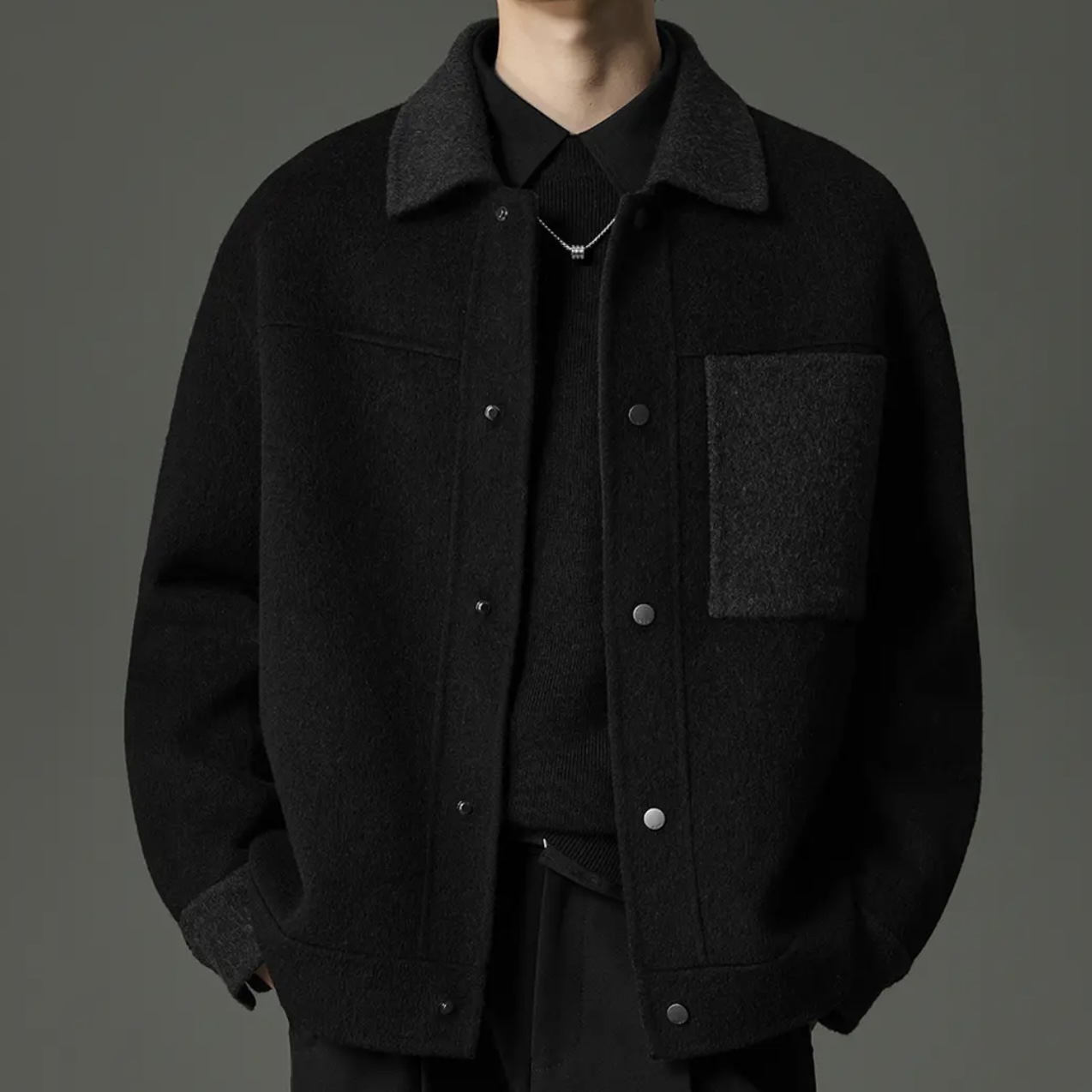 【70%双面羊毛】秋冬男高端加厚短款羊毛夹克宽松休闲毛呢保暖外套