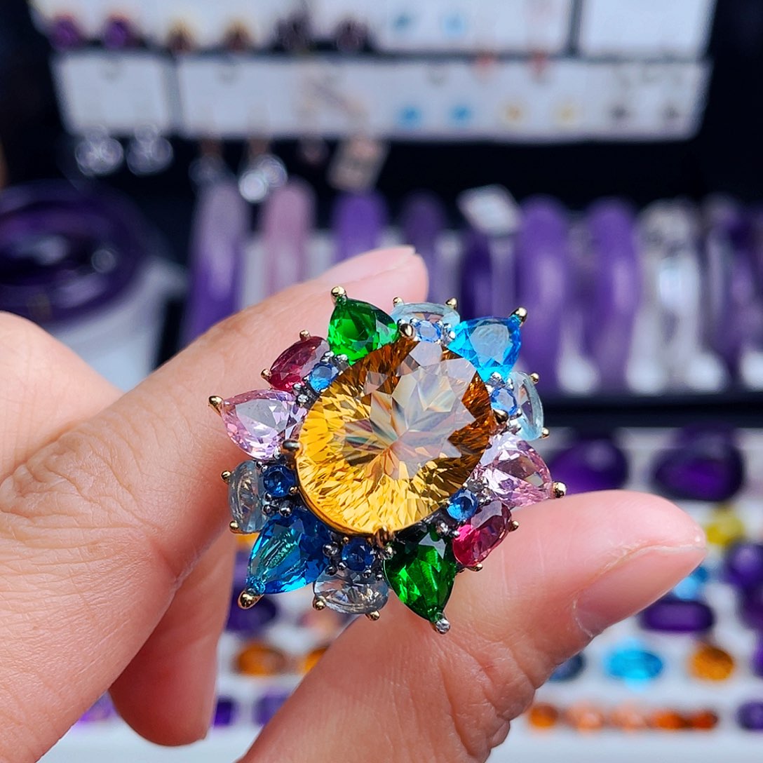 银S925镶嵌戒指黄晶天然保真