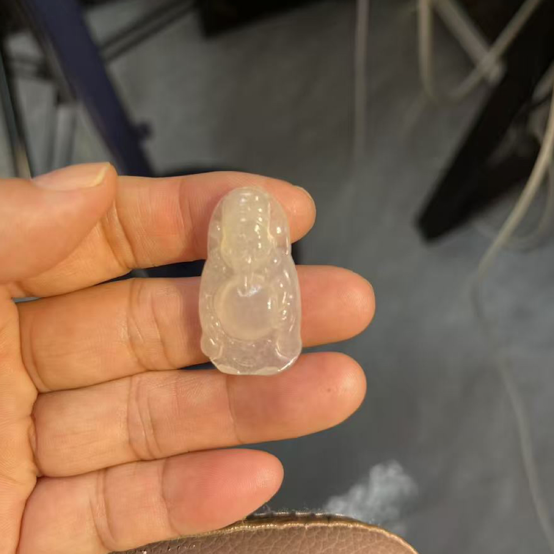 翡翠白冰财神吊坠 玉石项链挂件