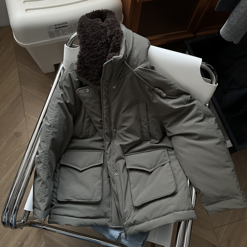 日系毛领帽子中长款宽松保暖羽绒服外套 帅气派克工装风羽绒服