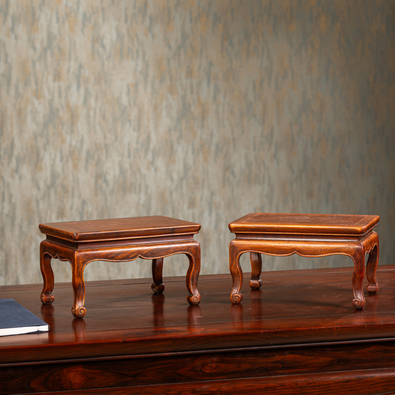 清代 黄花梨束腰三弯腿器座（一对）古董收藏中式海南黄花梨底座