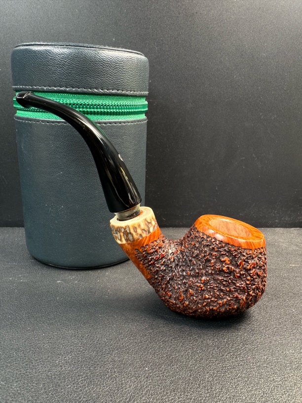 意大利帕斯库奇麋鹿角饰圈桌斗石楠木烟斗（内径19.8斗深36长142