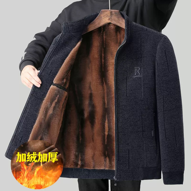 【加绒加厚】爸爸装棉衣冬季外套雪尼尔棉服立领中年新款保暖夹克