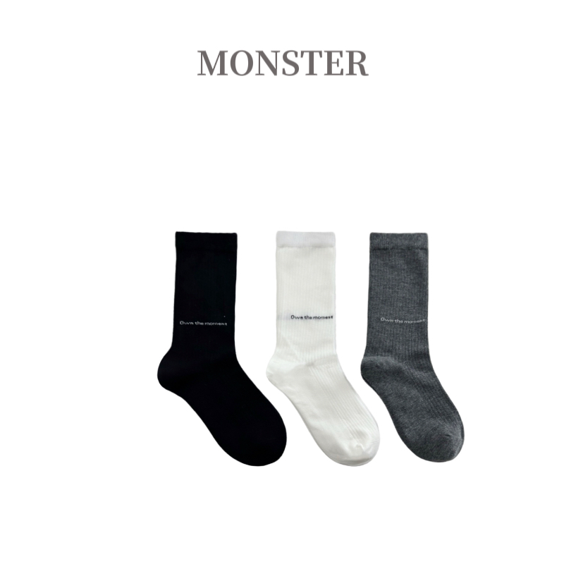 休闲百搭 撞色字母微透坑条针织女中筒袜 C0024