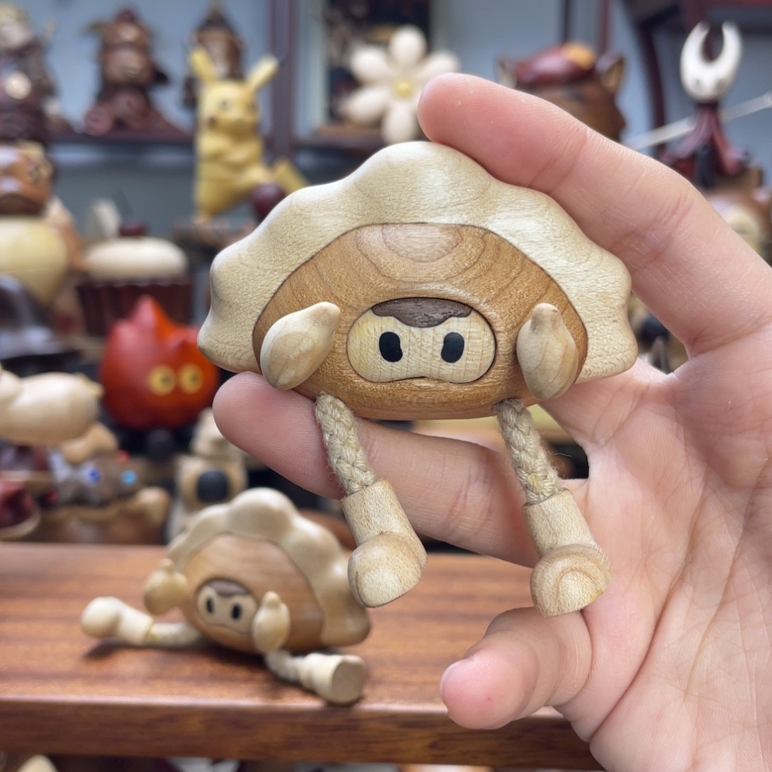 木樱桃木饺子人摆件