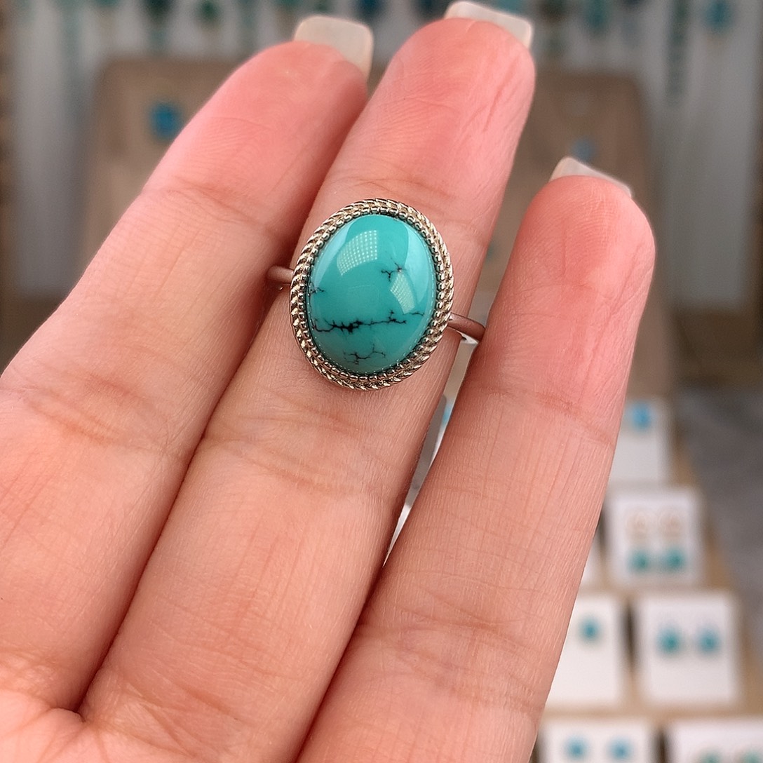 绿松石银S925镶嵌戒指