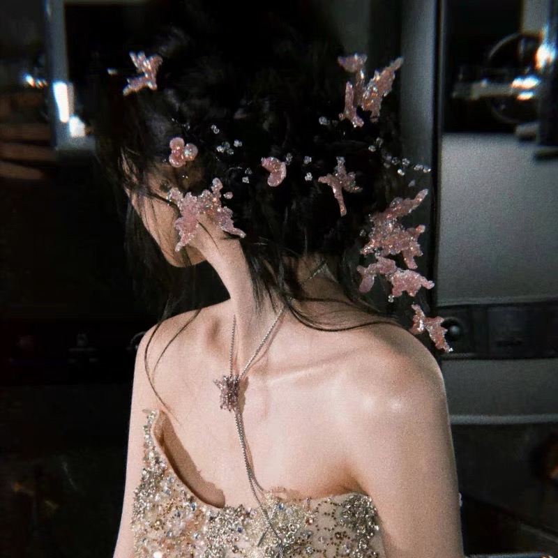 韩式新娘头饰粉色蝴蝶发带高级感气质头饰超仙晨袍婚纱礼服发饰品