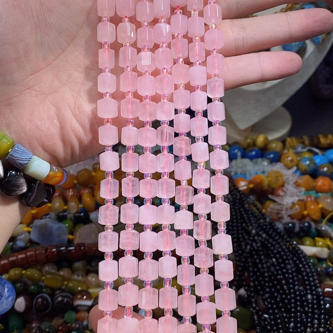 石英质玉未镶嵌，天然粉水晶切面六边形9×10mm，