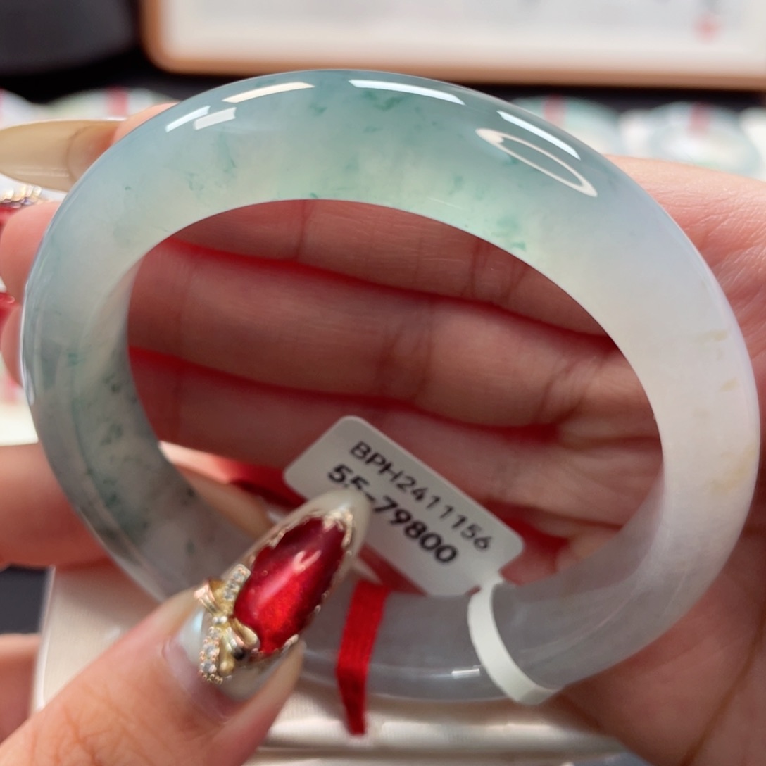 【闪购商品】翡翠手镯未镶嵌冰种起光双花彩冰飘花正圈55，8号