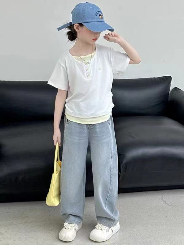 B074衣涵儿童夏季短袖T恤A字母