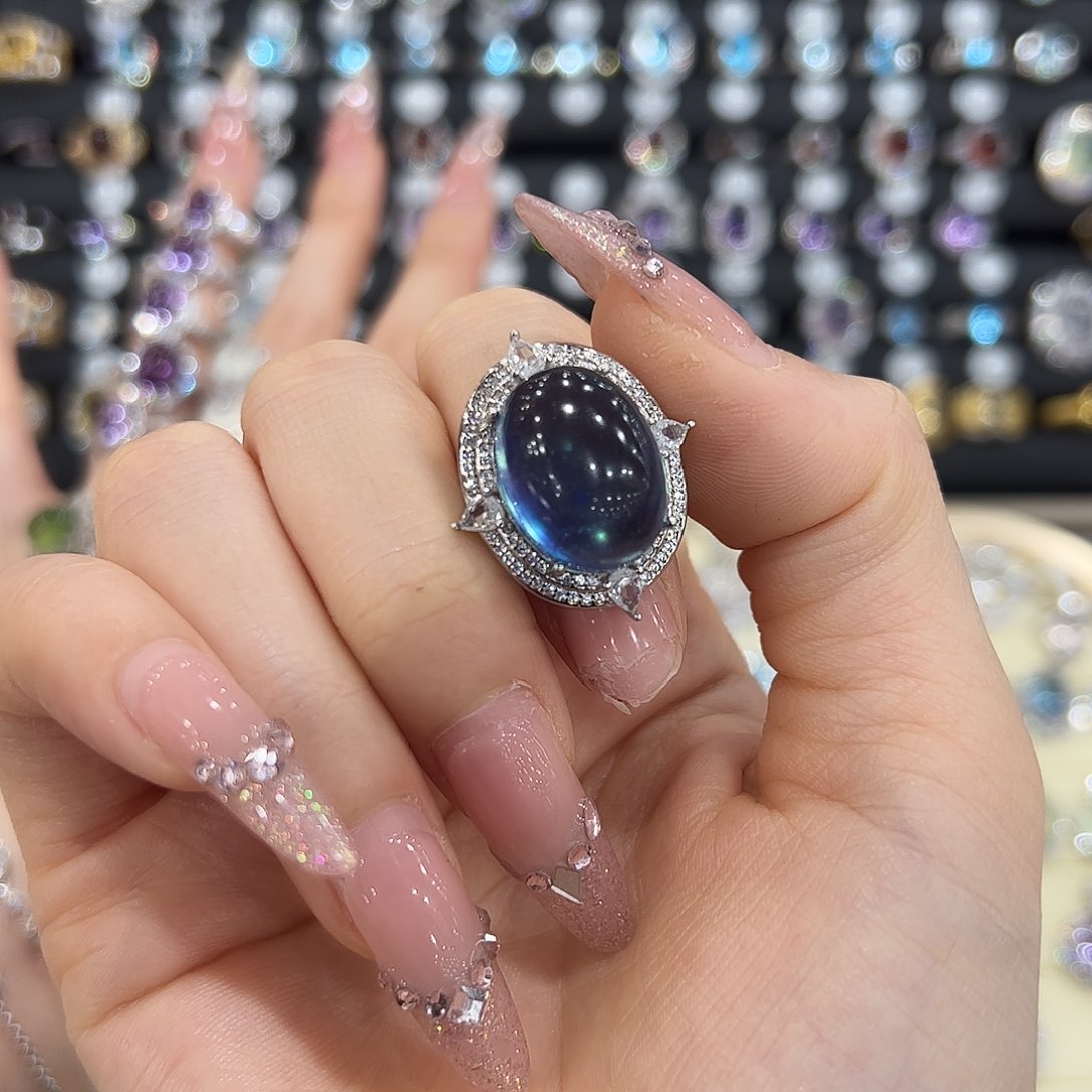 岫玉银S925镶嵌戒指塞****娜