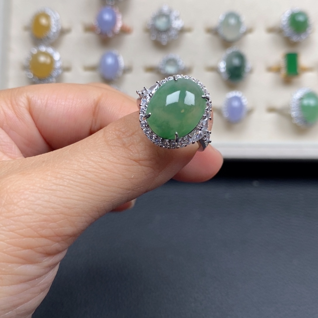 翡翠戒指银S925镶嵌戒指