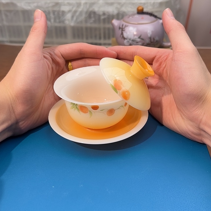 颜瓷闪购商品代替链接璞玉手绘柿子三才盖碗