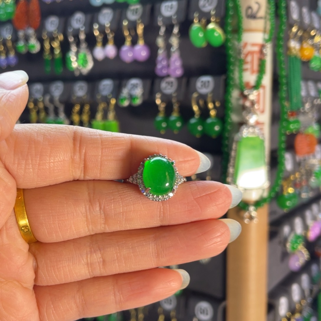 银S925镶嵌翡翠耳饰戒指