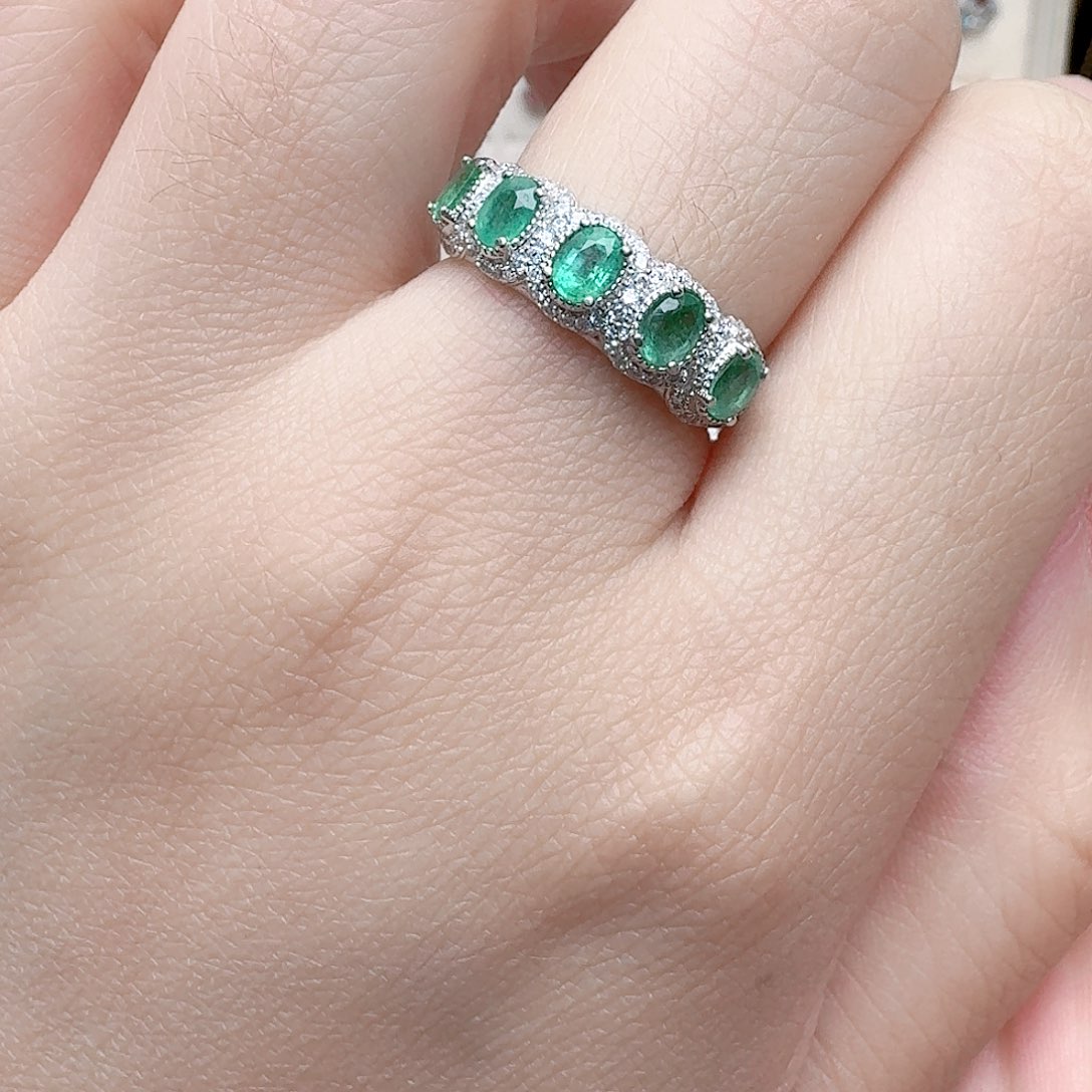 祖母绿戒指银S925镶嵌