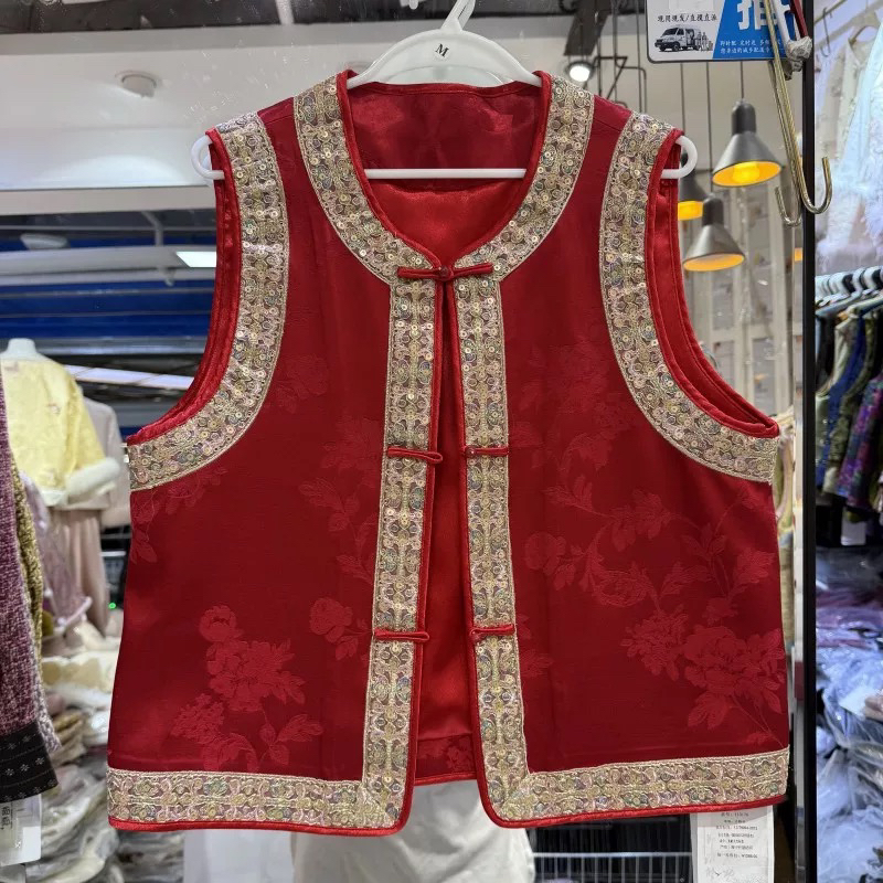 新中式国风秋冬重工提花马甲洋气百搭显瘦