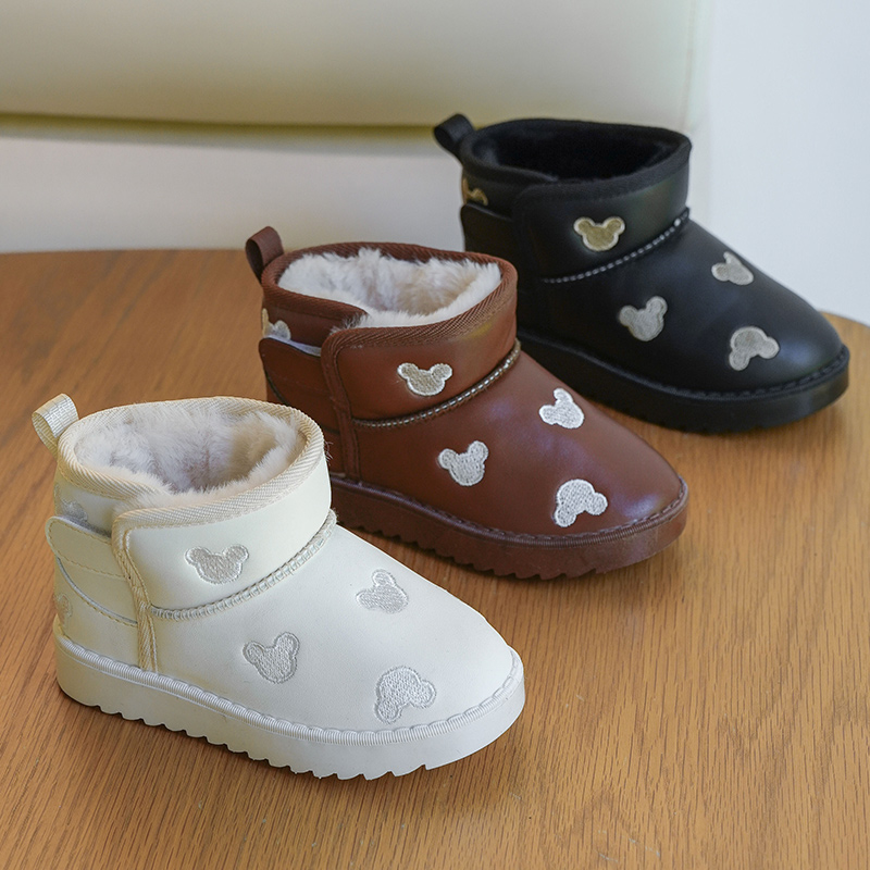 冬季新款儿童棉鞋加绒加厚雪地靴男童女童防滑防水保暖鞋软雪地靴