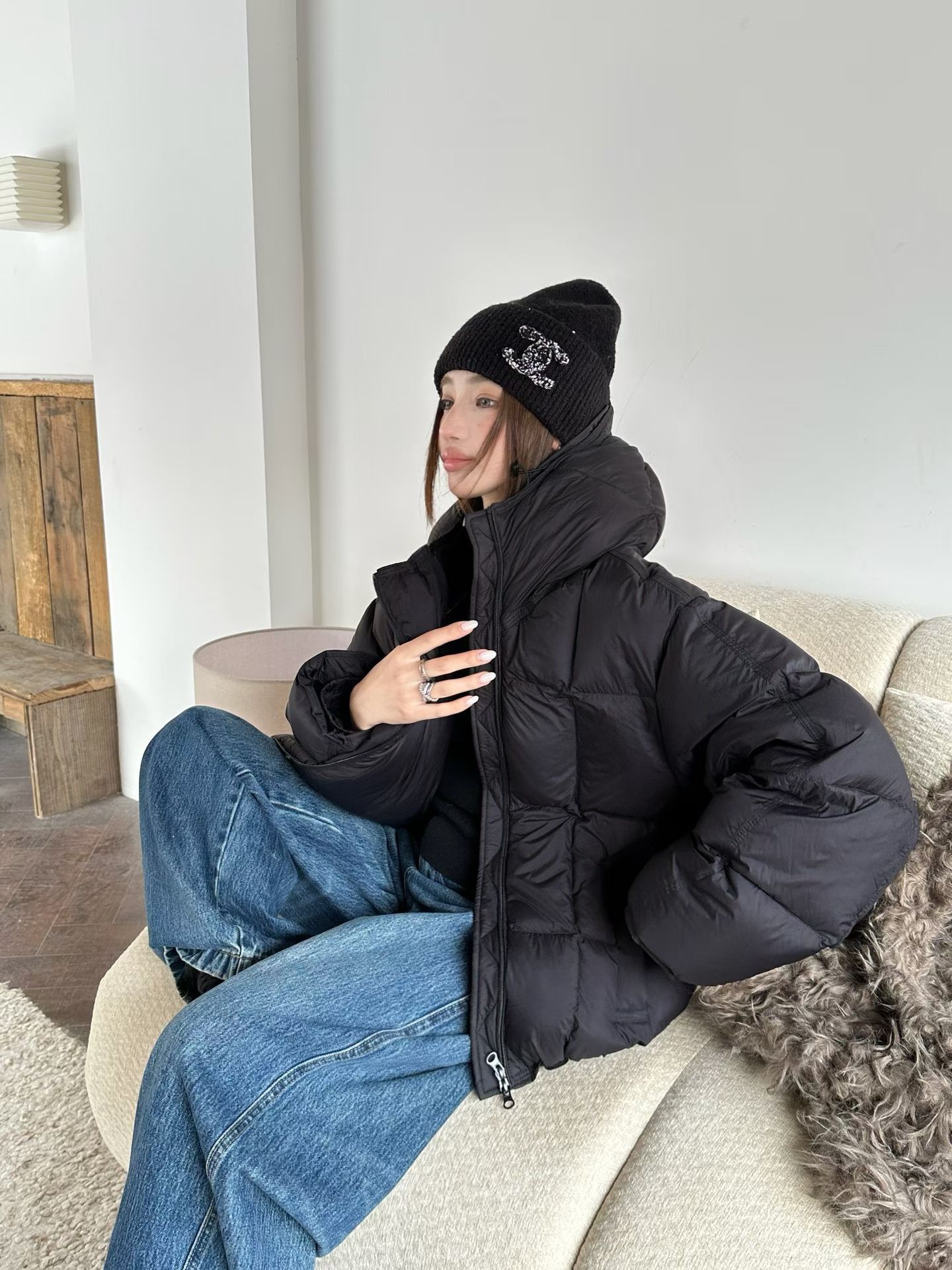 双拉链羽绒短款拉链常规款可拆卸常规黑色ins百搭宽松