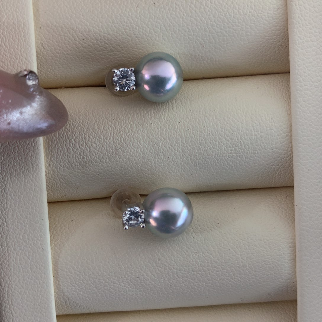 海水珍珠耳饰银S925镶嵌